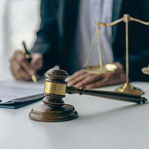 Judge's Hammer, Scales of Justice, Law Tigers, Lawyer's concept, protecting clients in order to win cases or gain the best legal interest.